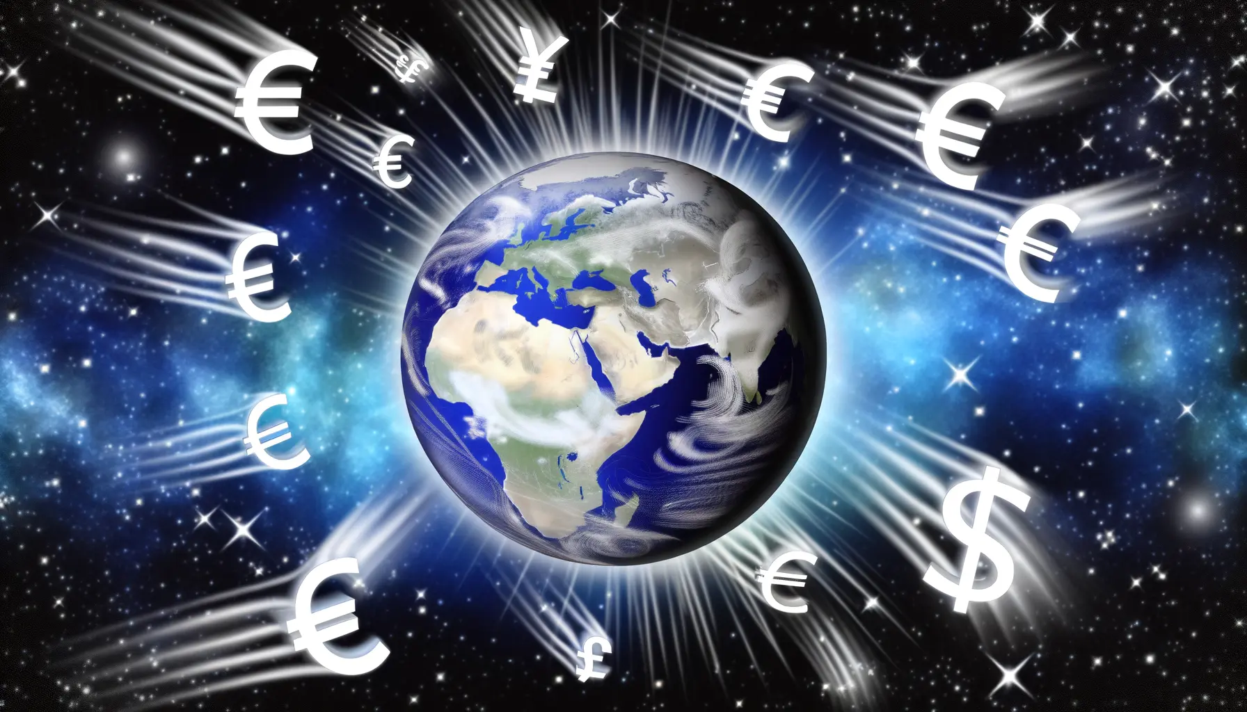 Globuskugel mit Währungssymbolen symbolisiert weltweite wirtschaftliche Verflechtungen