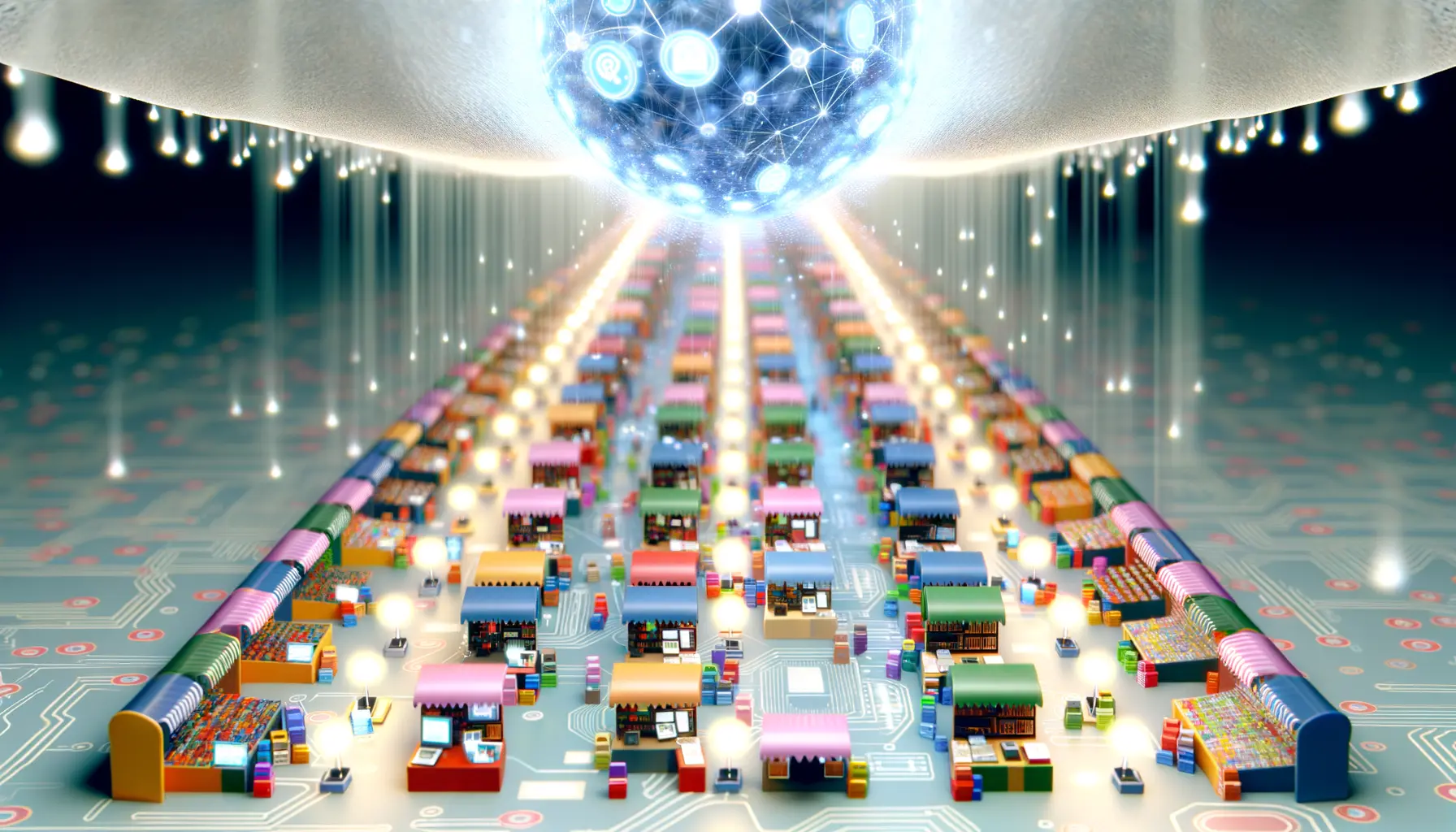Künstlerische Darstellung virtueller Marktplatz
