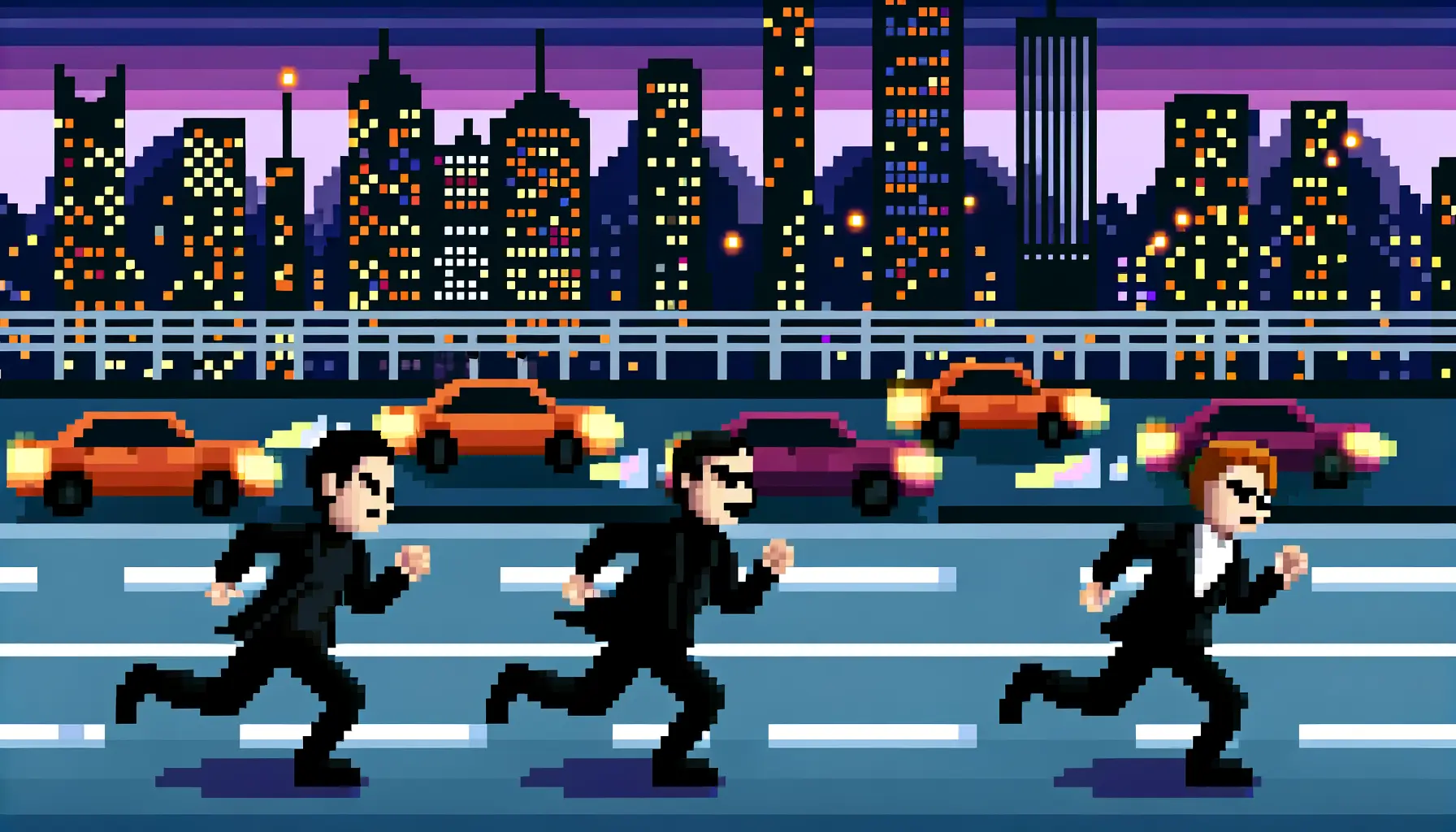 Verfolgungsjagd der MI6-Agenten in Pixel-Art