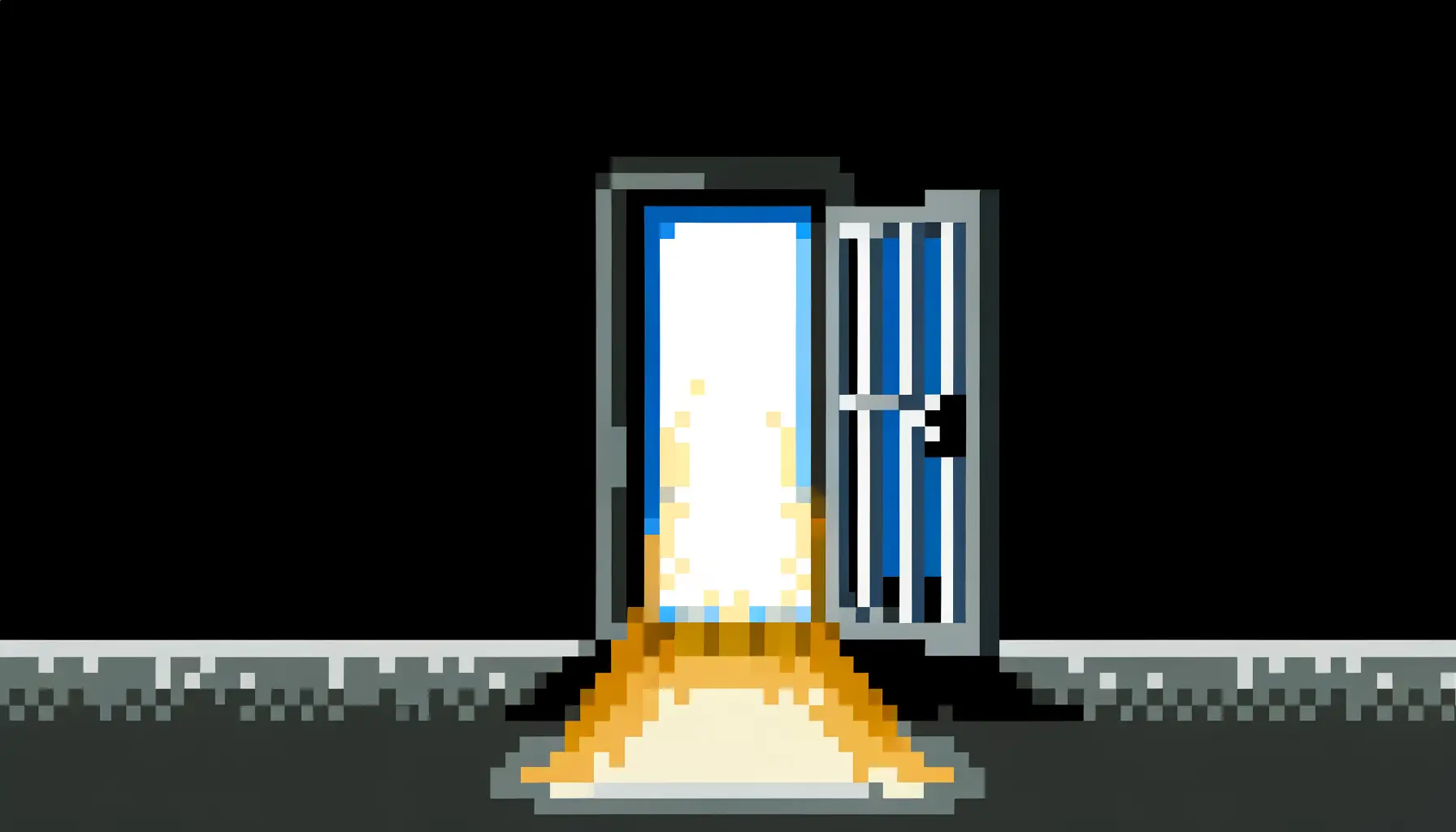 Pixel-Art-Gefängniszelle mit offener Tür