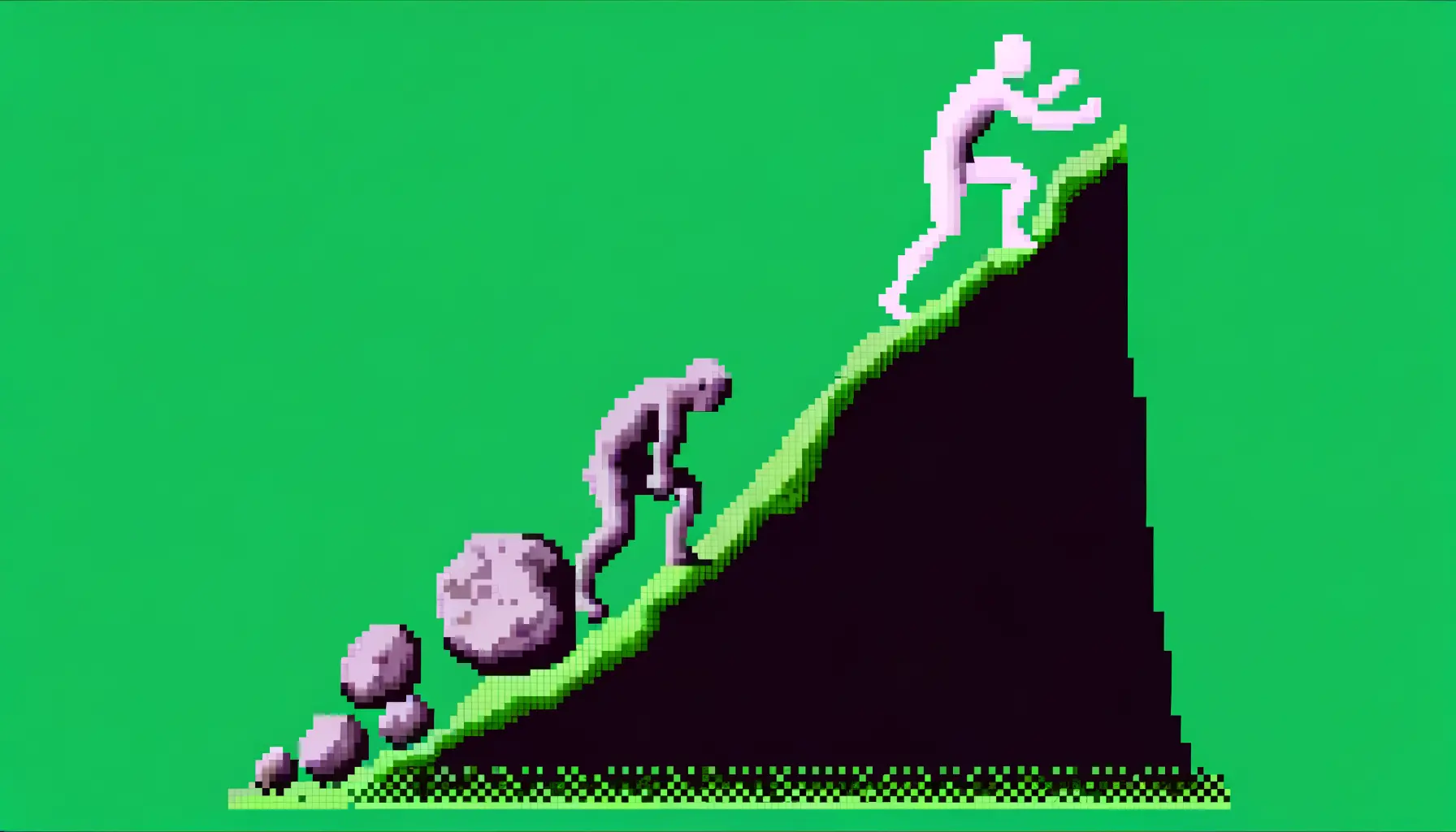 Pixel-Kunst Sisyphus Felsen-Kampf