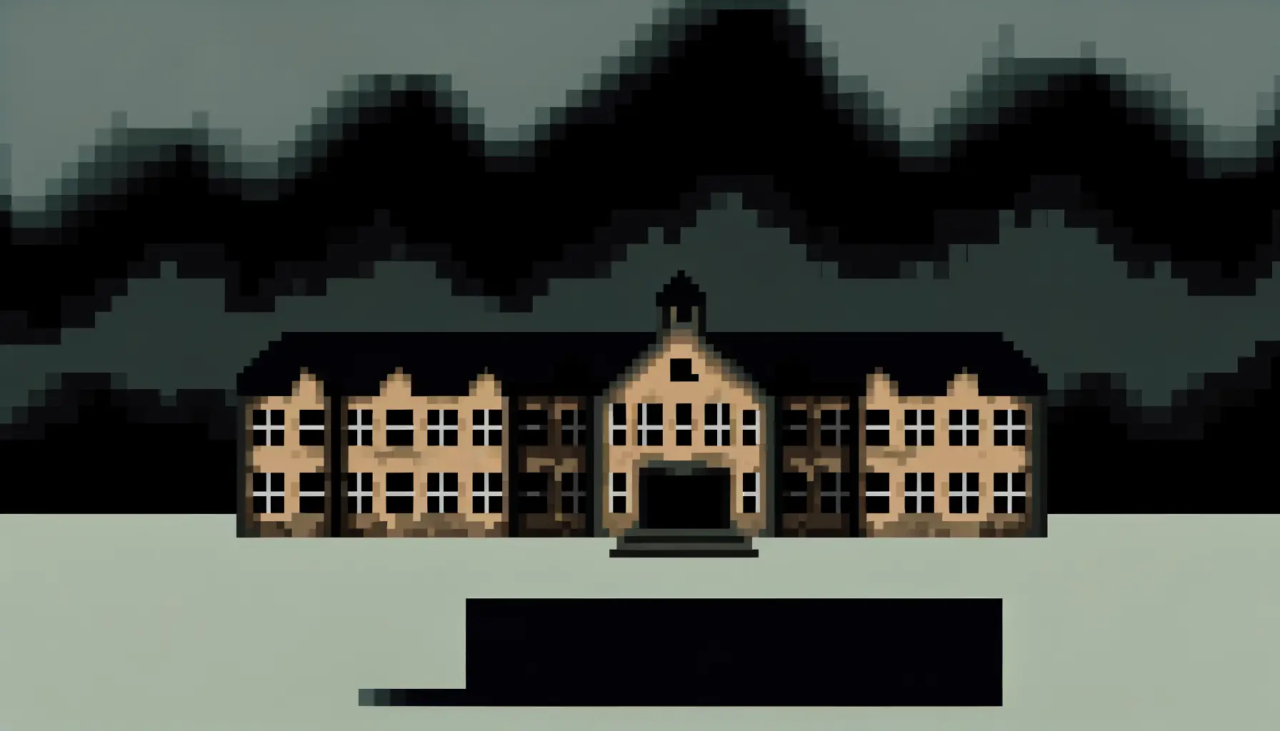 Verlassene Universität im Pixel-Art-Stil