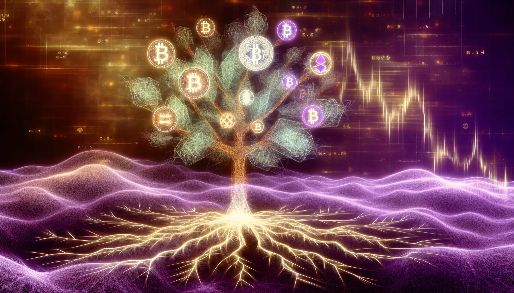 Digitale Baum Kryptowährungssymbole