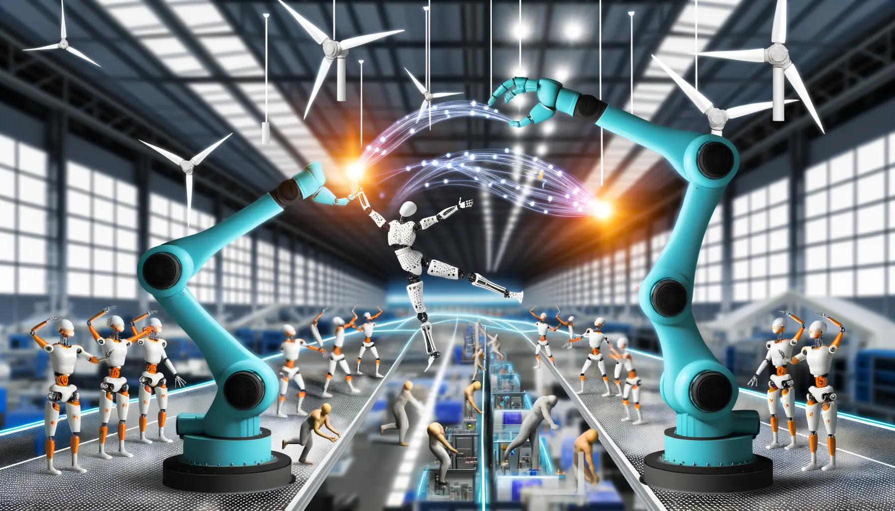 Dynamische futuristische Fabrikhalle
