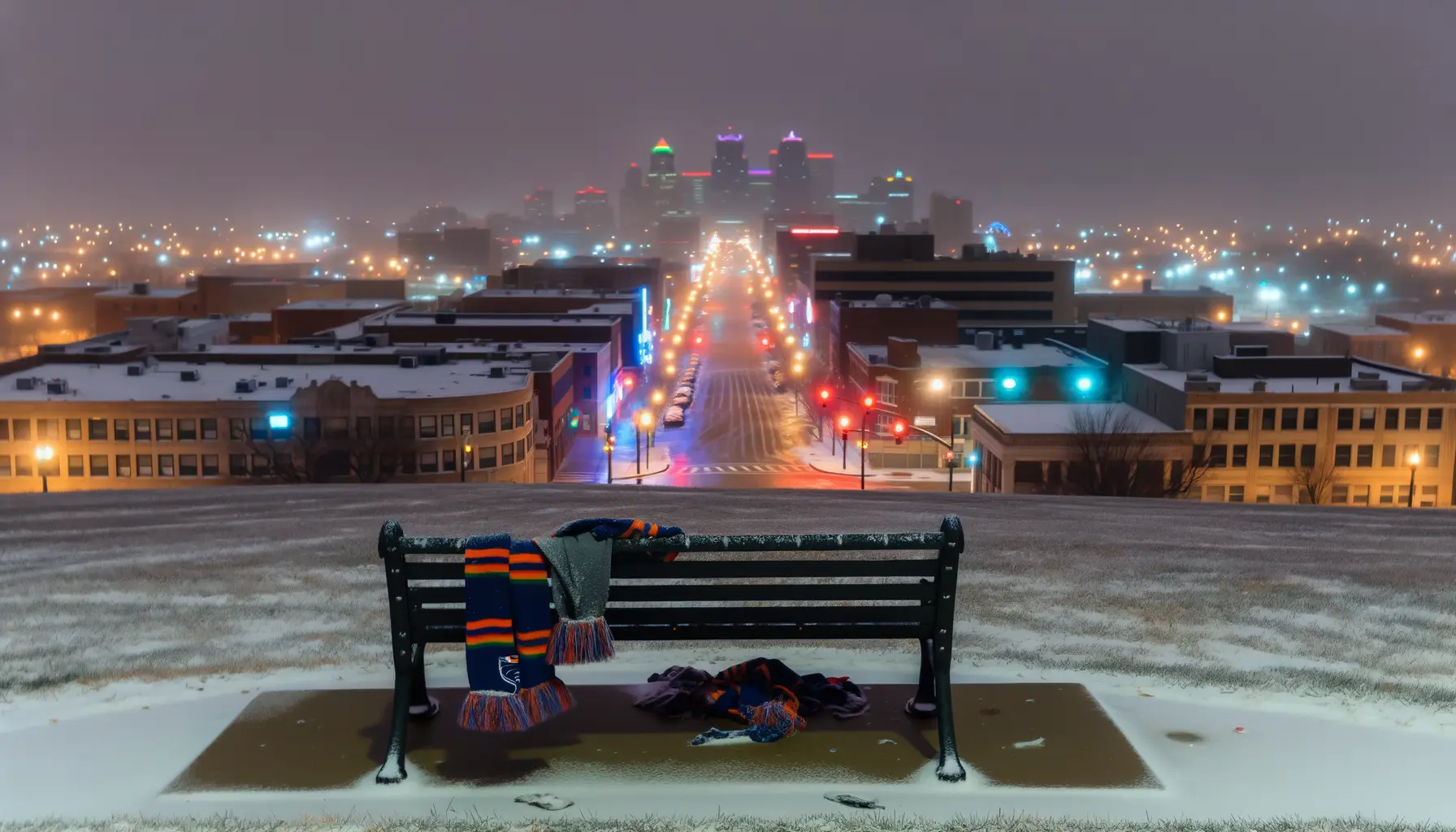 Atmosphärischer Blick auf eine im Winter ruhende Stadt