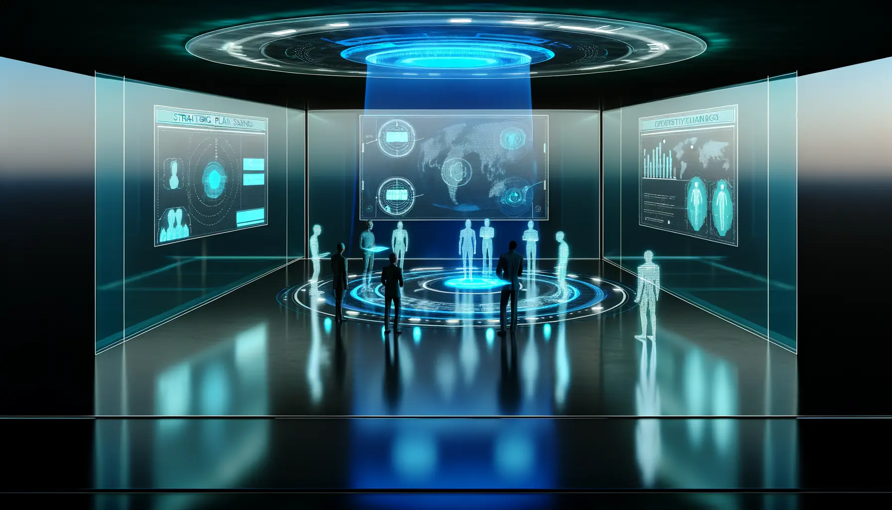 Darstellung einer futuristischen Besprechung in einem virtuellen Raum