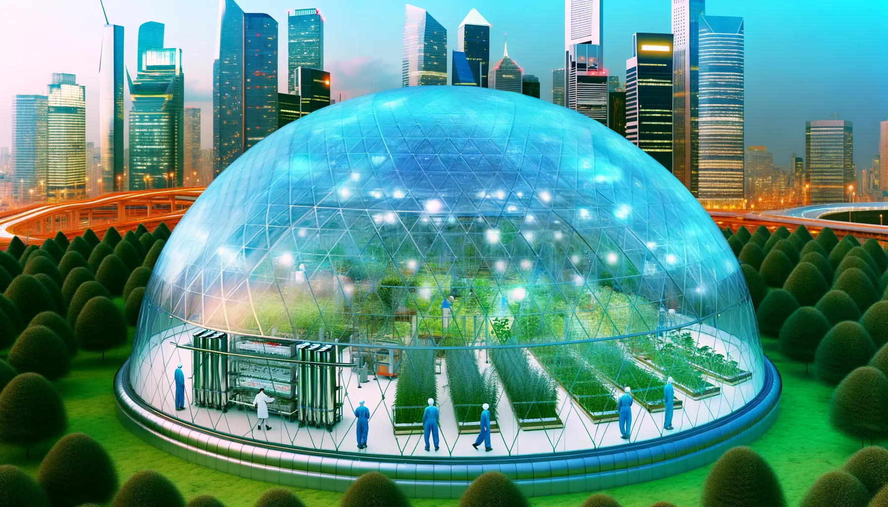 Futuristische Biokuppel in Skyline