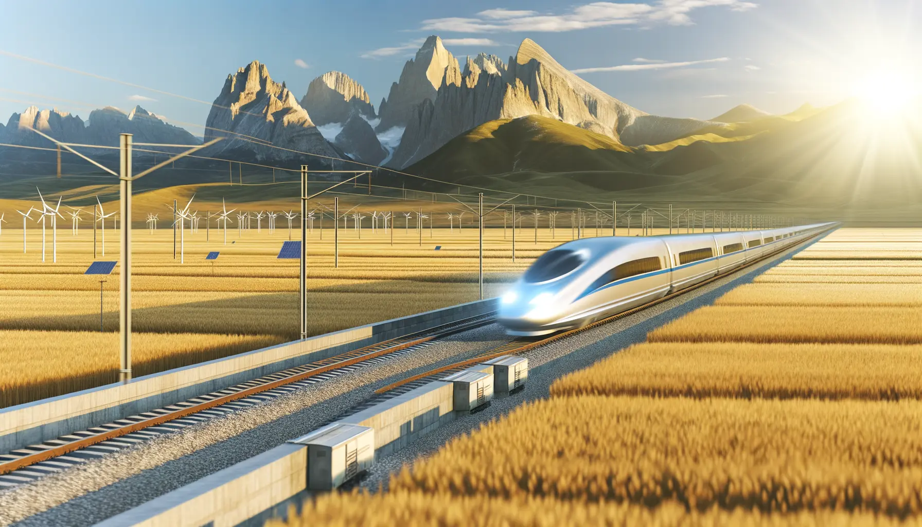 Futuristische Darstellung eines Hochgeschwindigkeitszugs der durch die Natur fährt