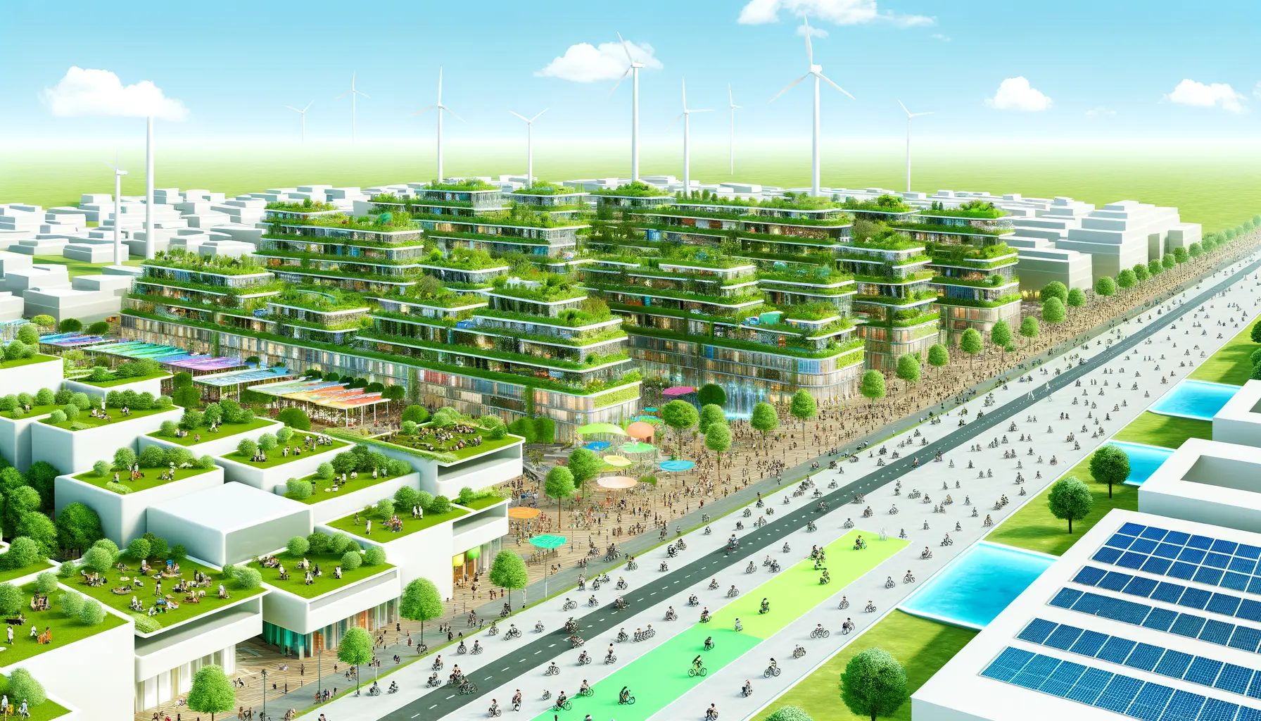 Futuristische Stadt mit grünen Dächern