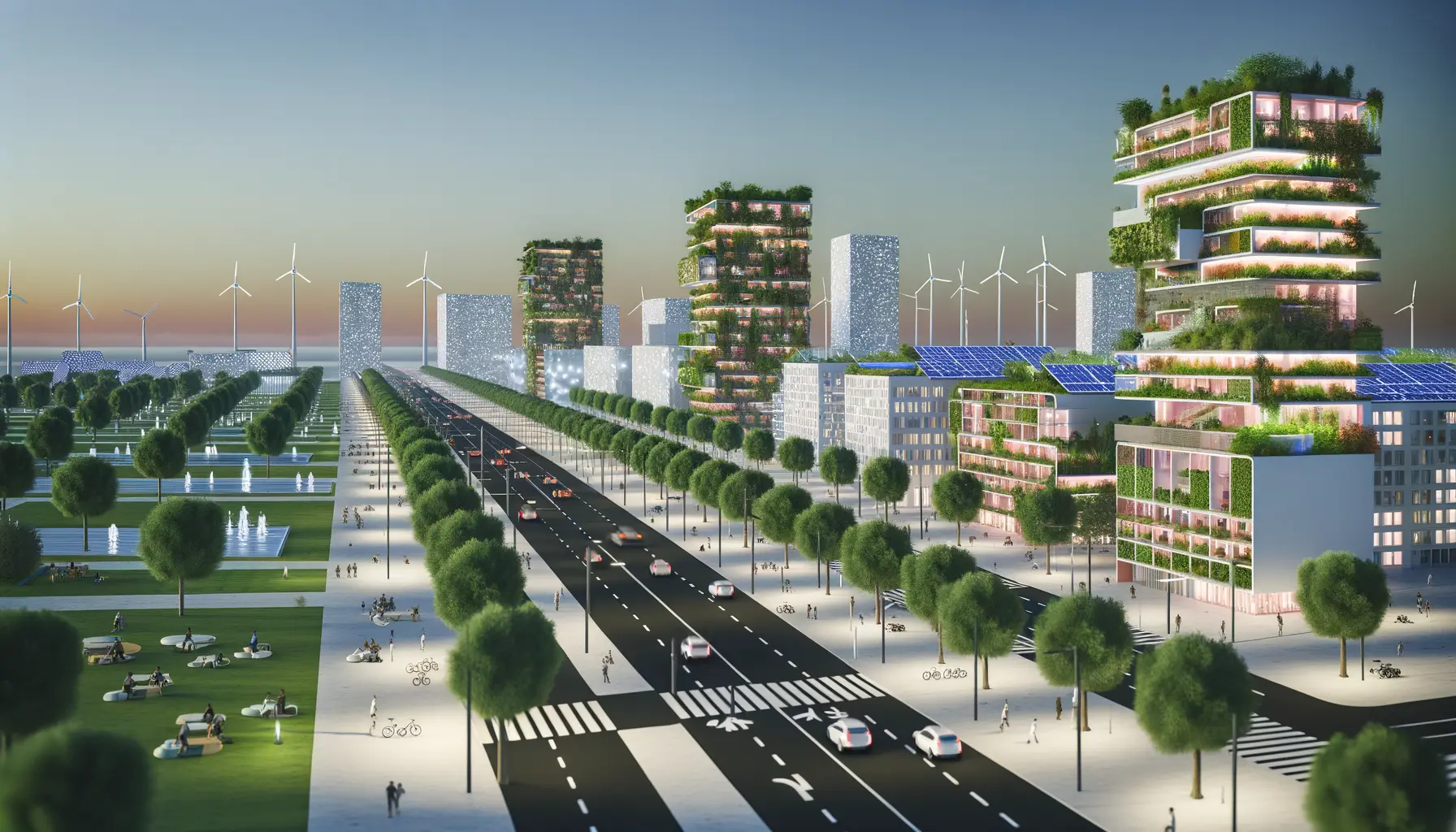 Futuristische Stadtsilhouette mit nachhaltiger Architektur
