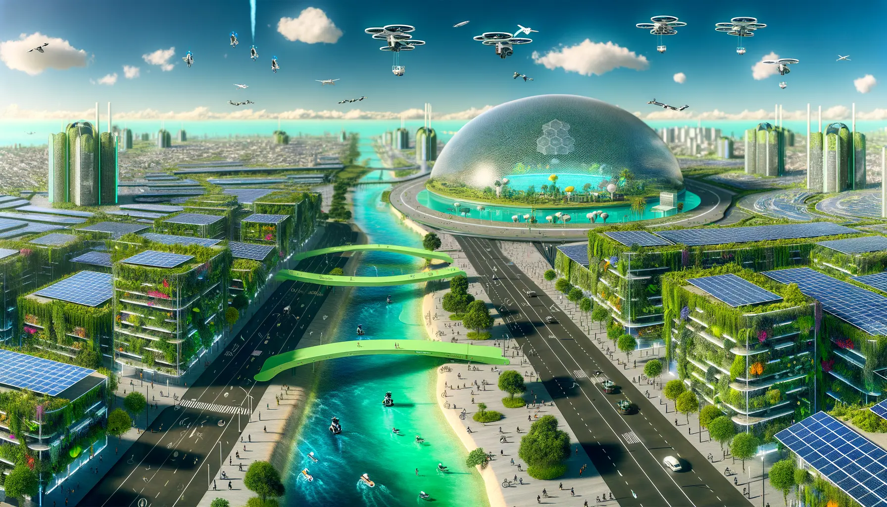 Futuristische Stadtdarstellung im Einklang mit der Natur