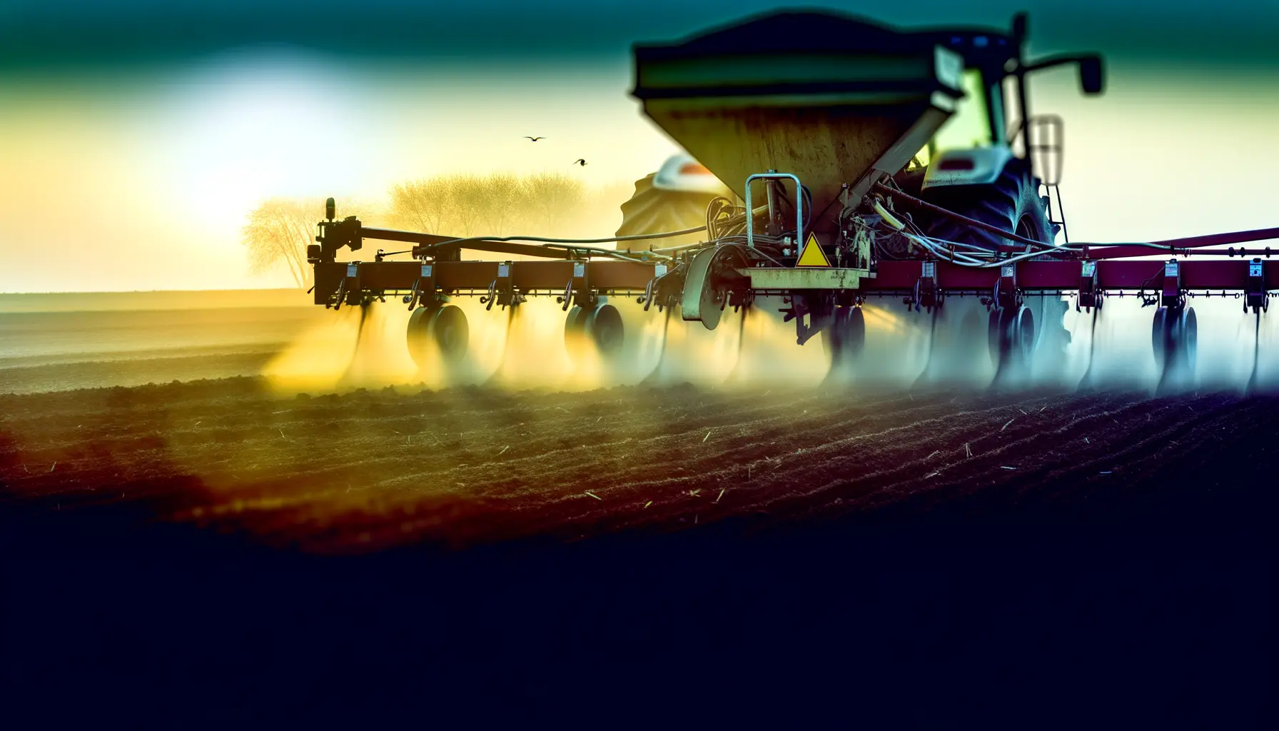 Landmaschine bei Sonnenaufgang symbolisiert Innovation in der Landwirtschaft