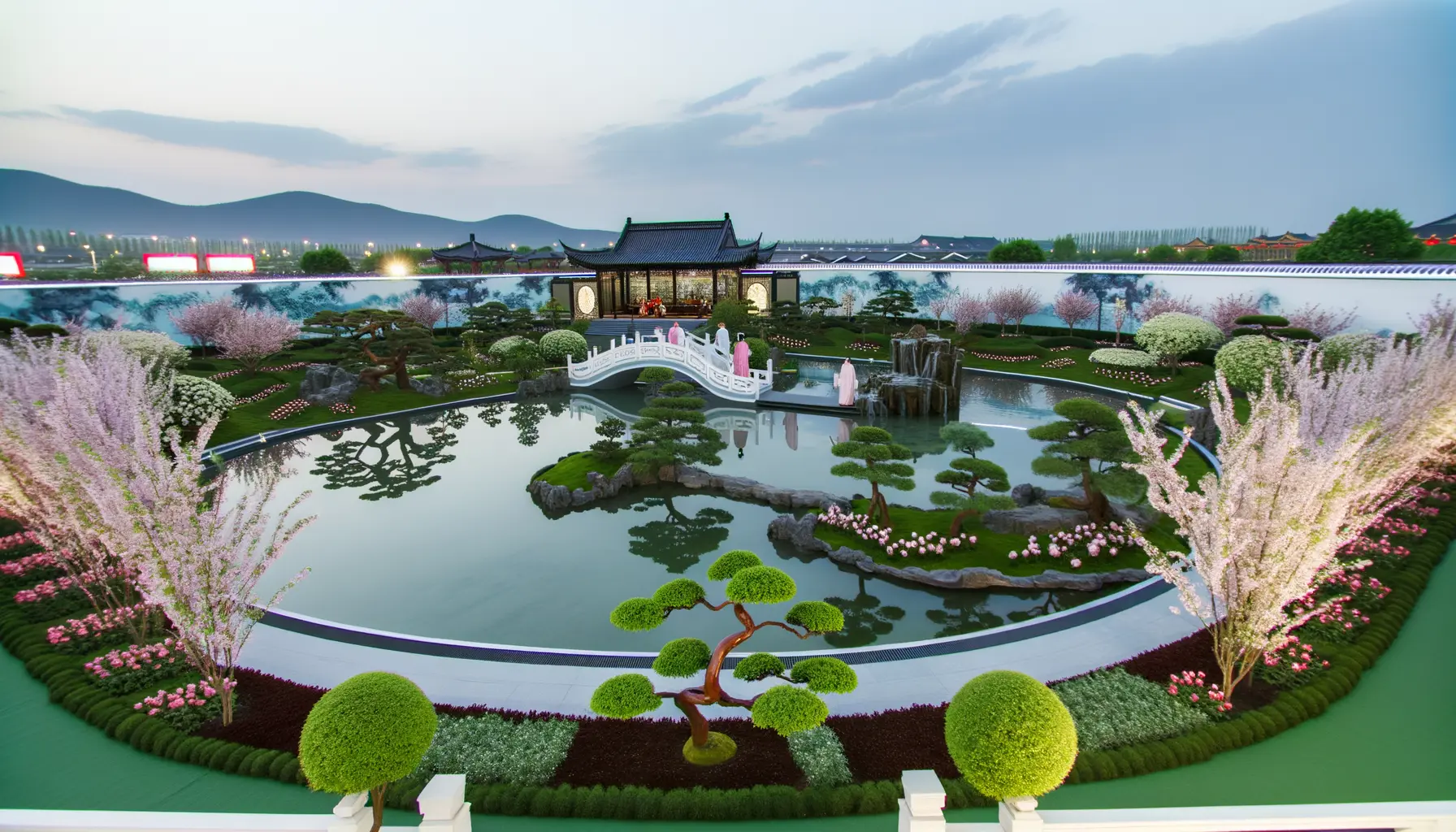 Kunstvolle Gartenlandschaft bei der Weltgartenbauausstellung in Chengdu