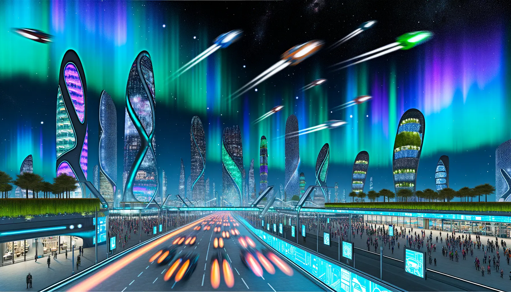 Futuristische Skyline bei Nacht