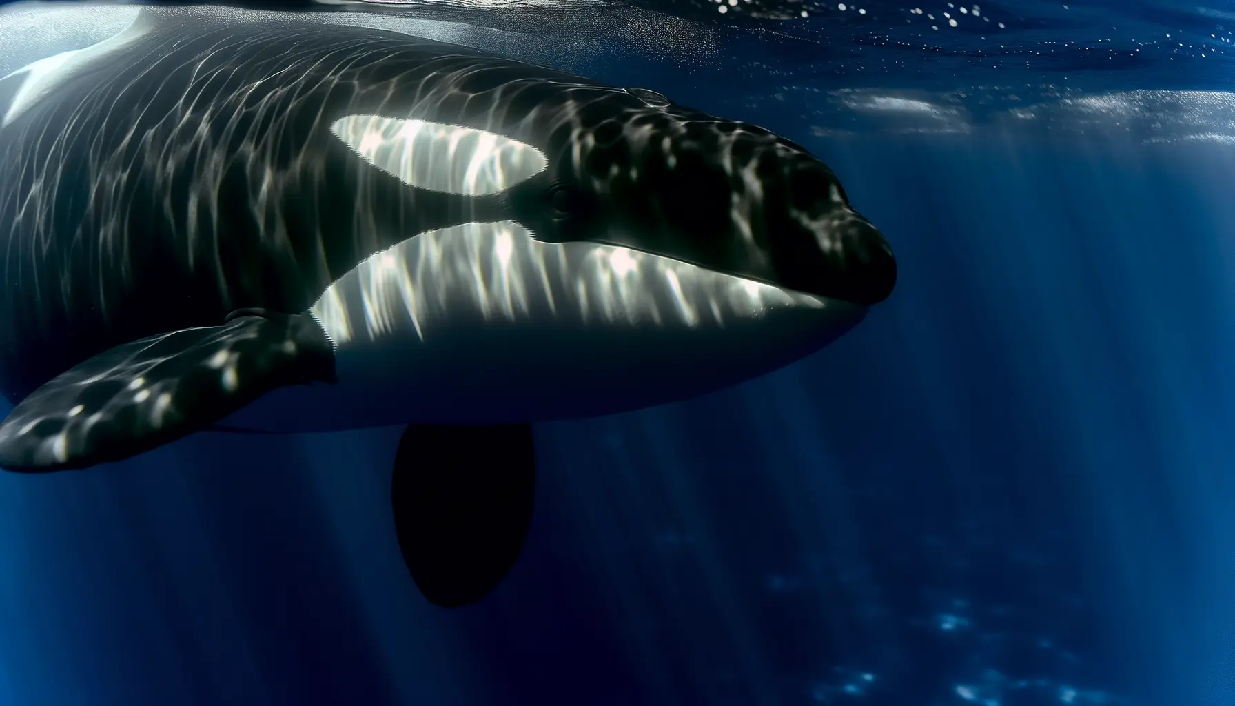 Nahaufnahme von Orcas im Wasser