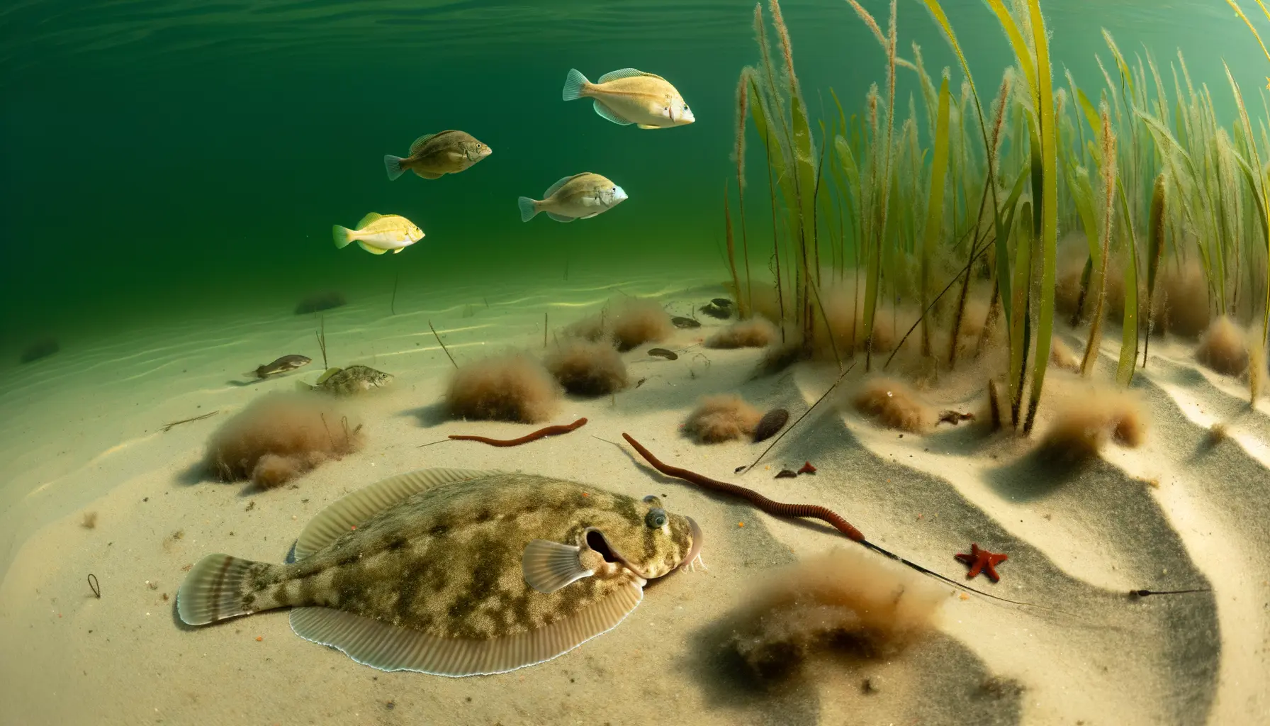 Ostsee-Unterwasserlandschaft mit Flundern