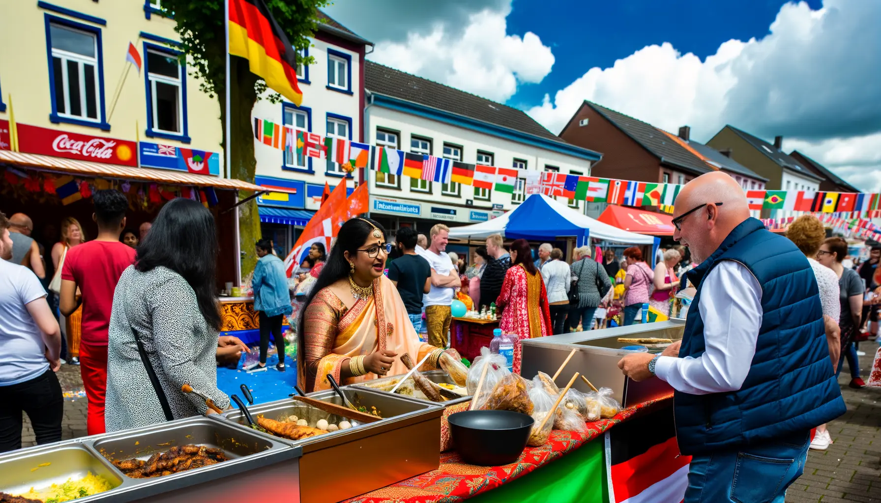 Ein buntes Straßenfest mit Kulturen, Speisen und Trachten