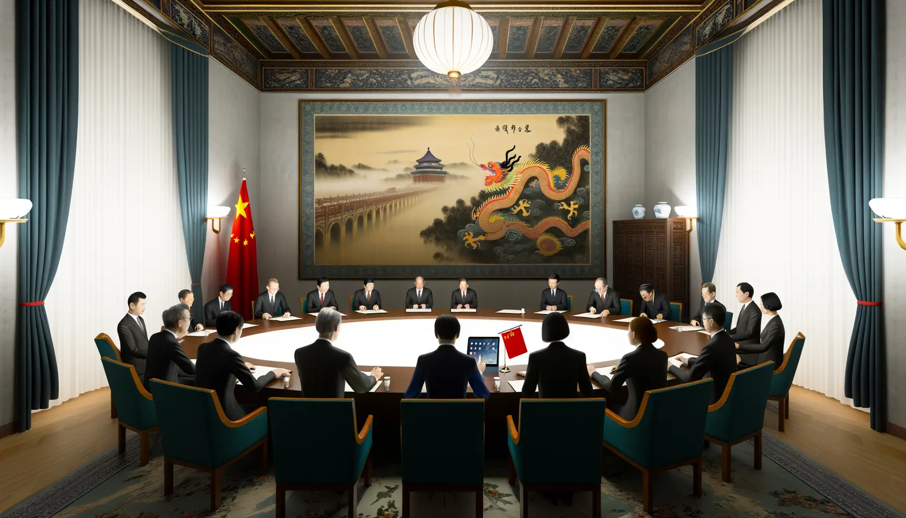 Atmosphärische Darstellung eines Treffens von Diplomaten