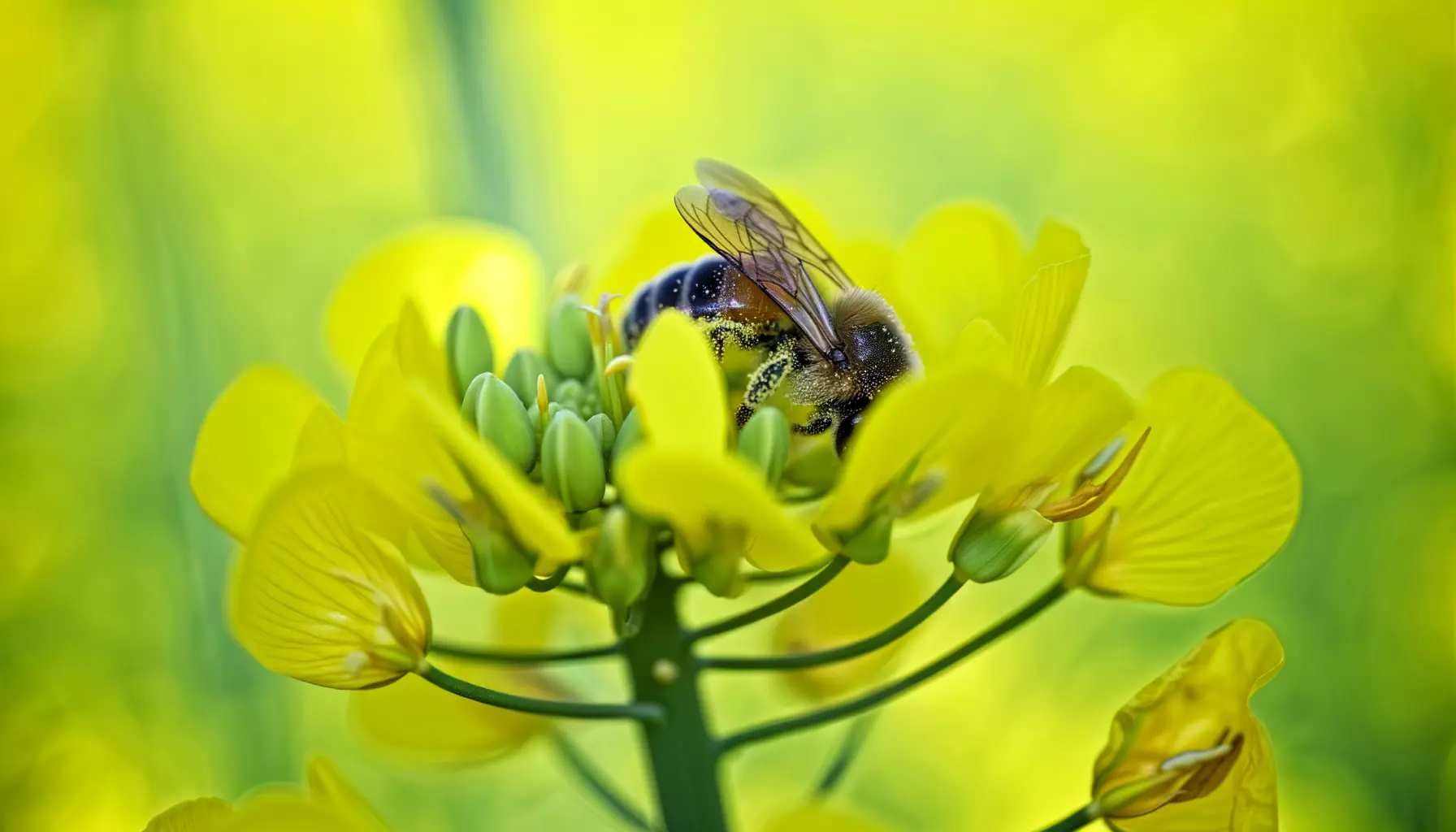 Biene bei der Nektarsuche in einer Rapsblüte