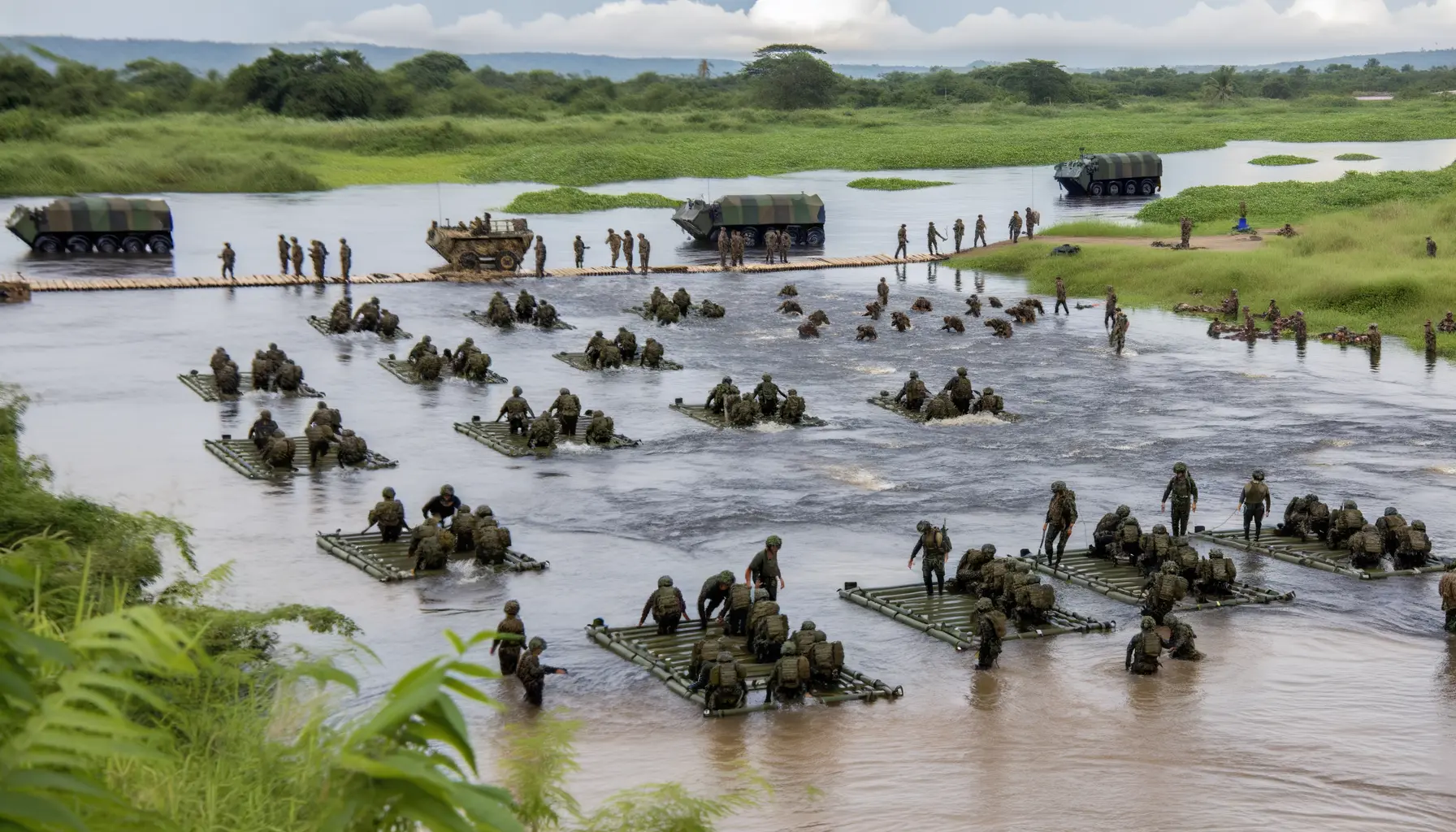 Soldaten bei der Gewässerüberquerung