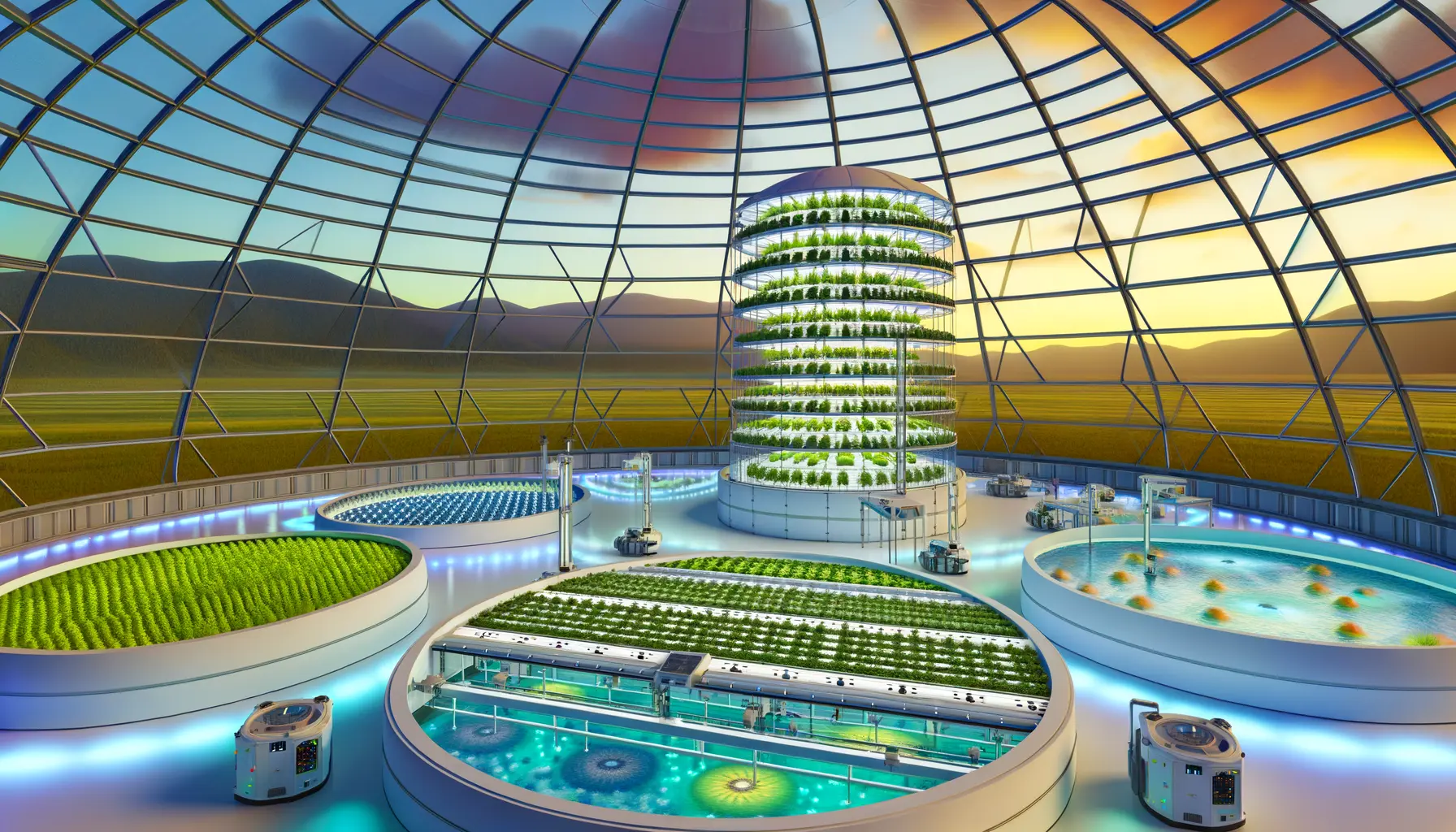 Futuristische Landwirtschaft unter einer Glaskuppel