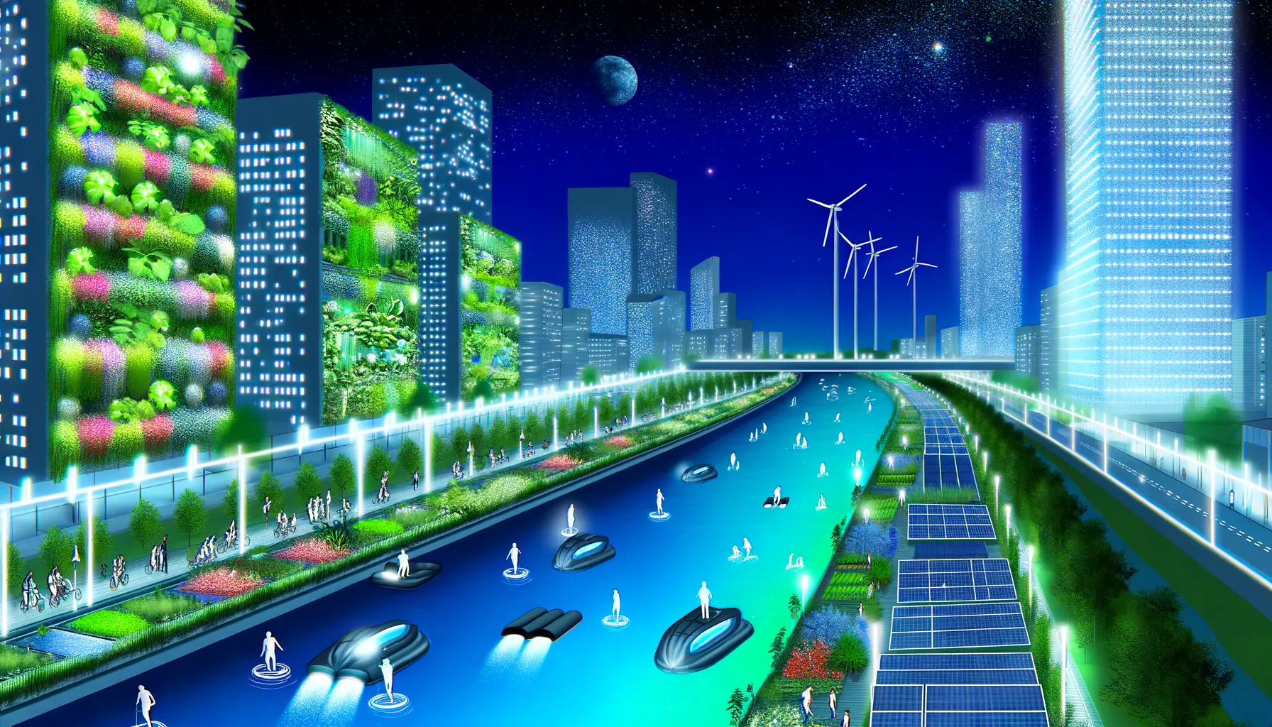 Futuristische Stadt in Harmonie zwischen Technologie und Natur