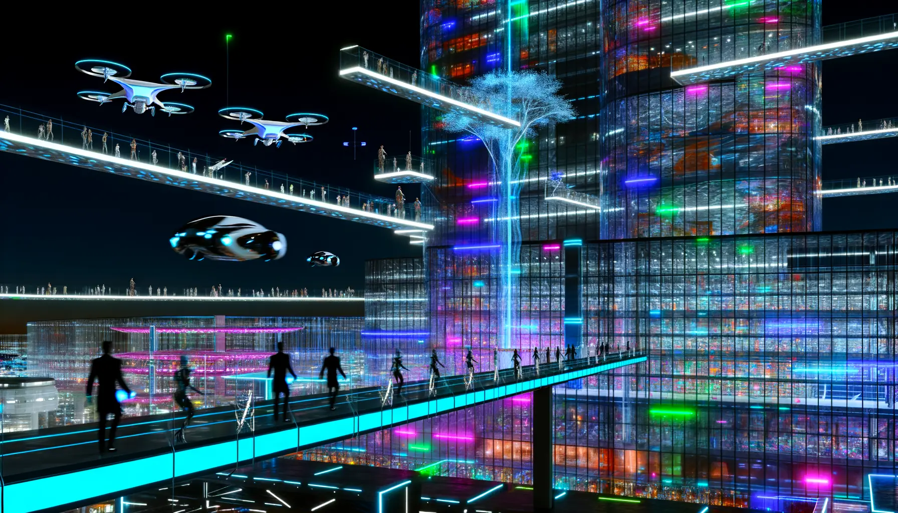Futuristisches Stadtbild bei Nacht