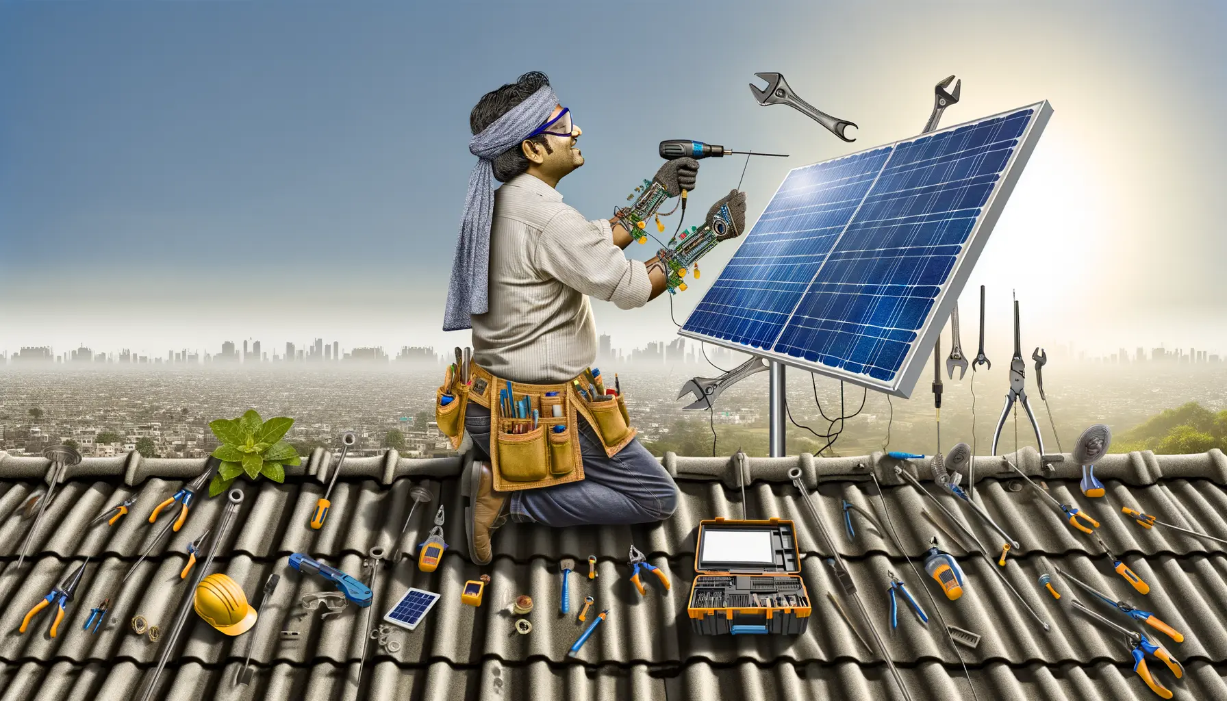 Handwerker installiert Solaranlage