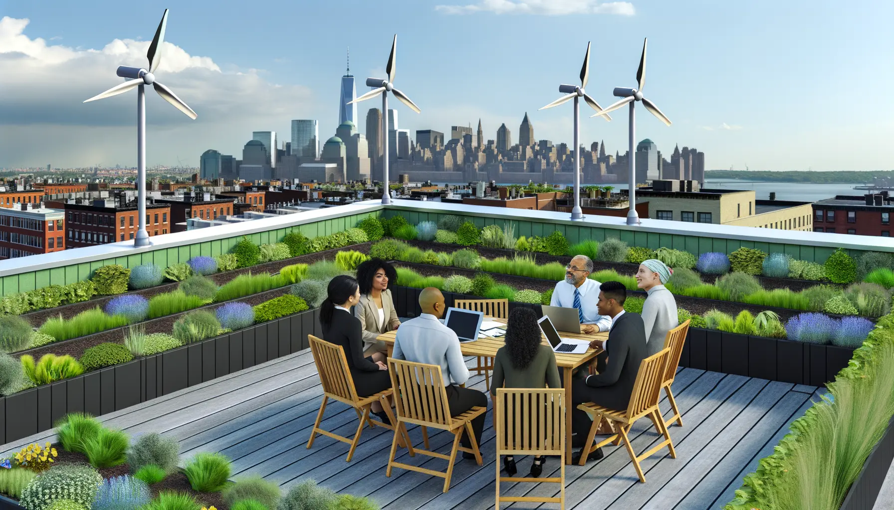 Illustration eines urbanen Dachgartens als Symbol für nachhaltige Stadtentwicklung