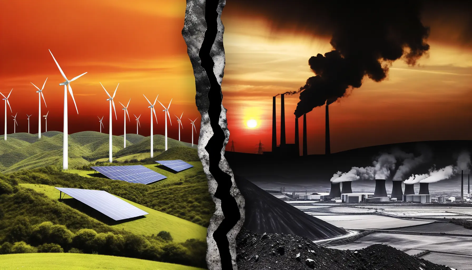 Kontrast zwischen erneuerbarer Energie und fossilen Brennstoffen