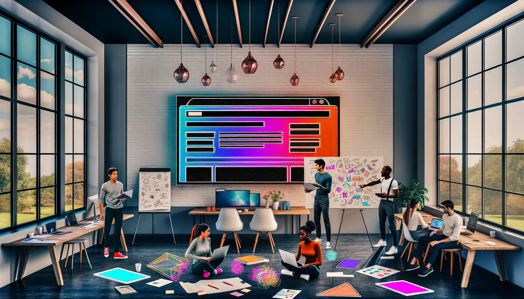 Kreative Werkstatt mit Teamarbeit am digitalen Bildschirm