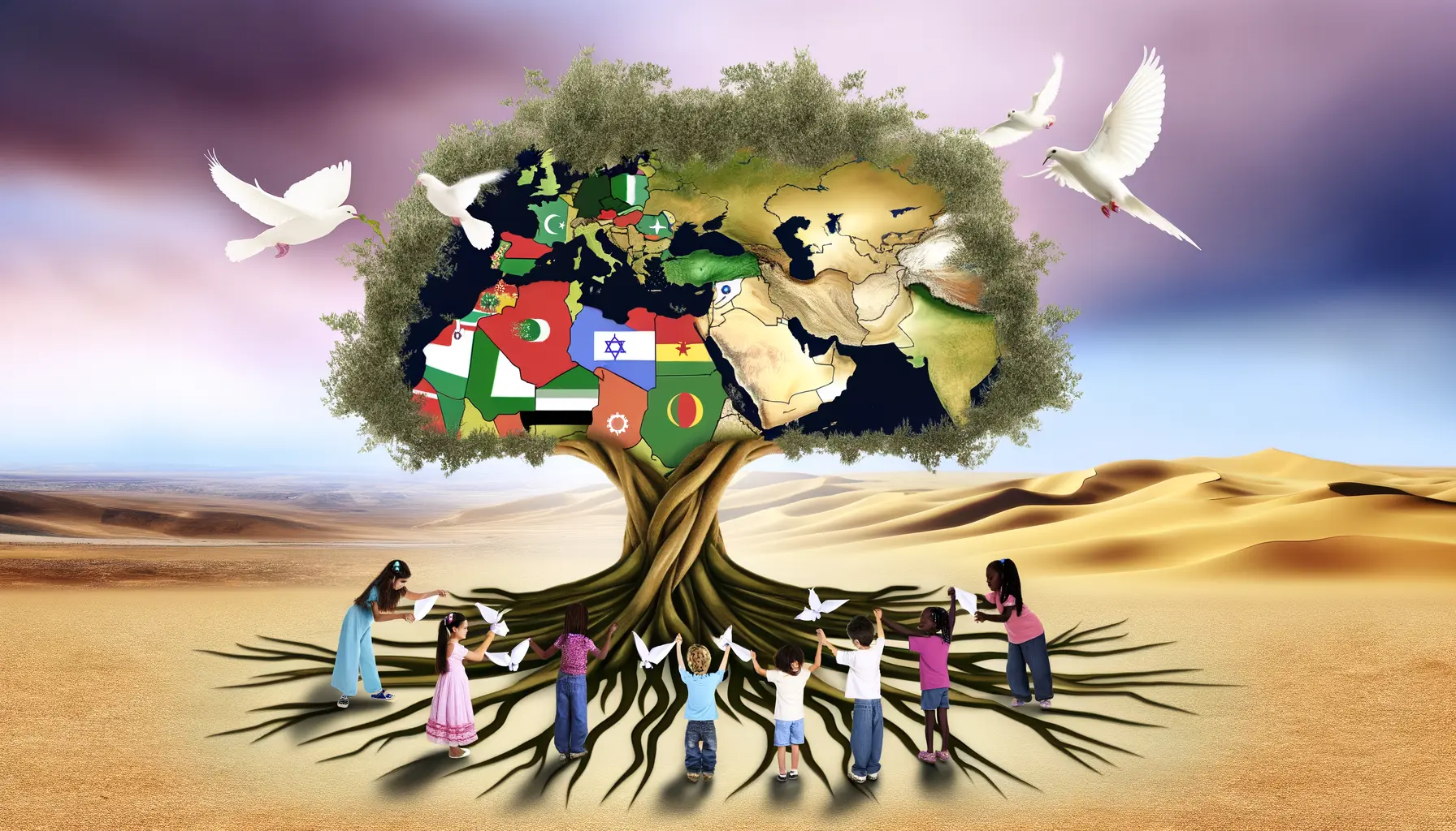 Künstlerische Darstellung von Frieden und Zusammenarbeit im Nahen Osten