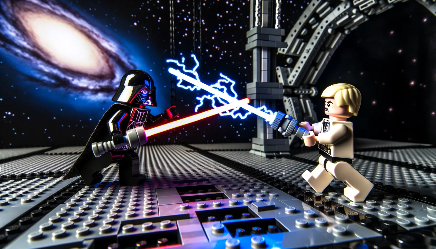 LEGO Darth Vader und Luke Skywalker Lichtschwertduell am Todesstern