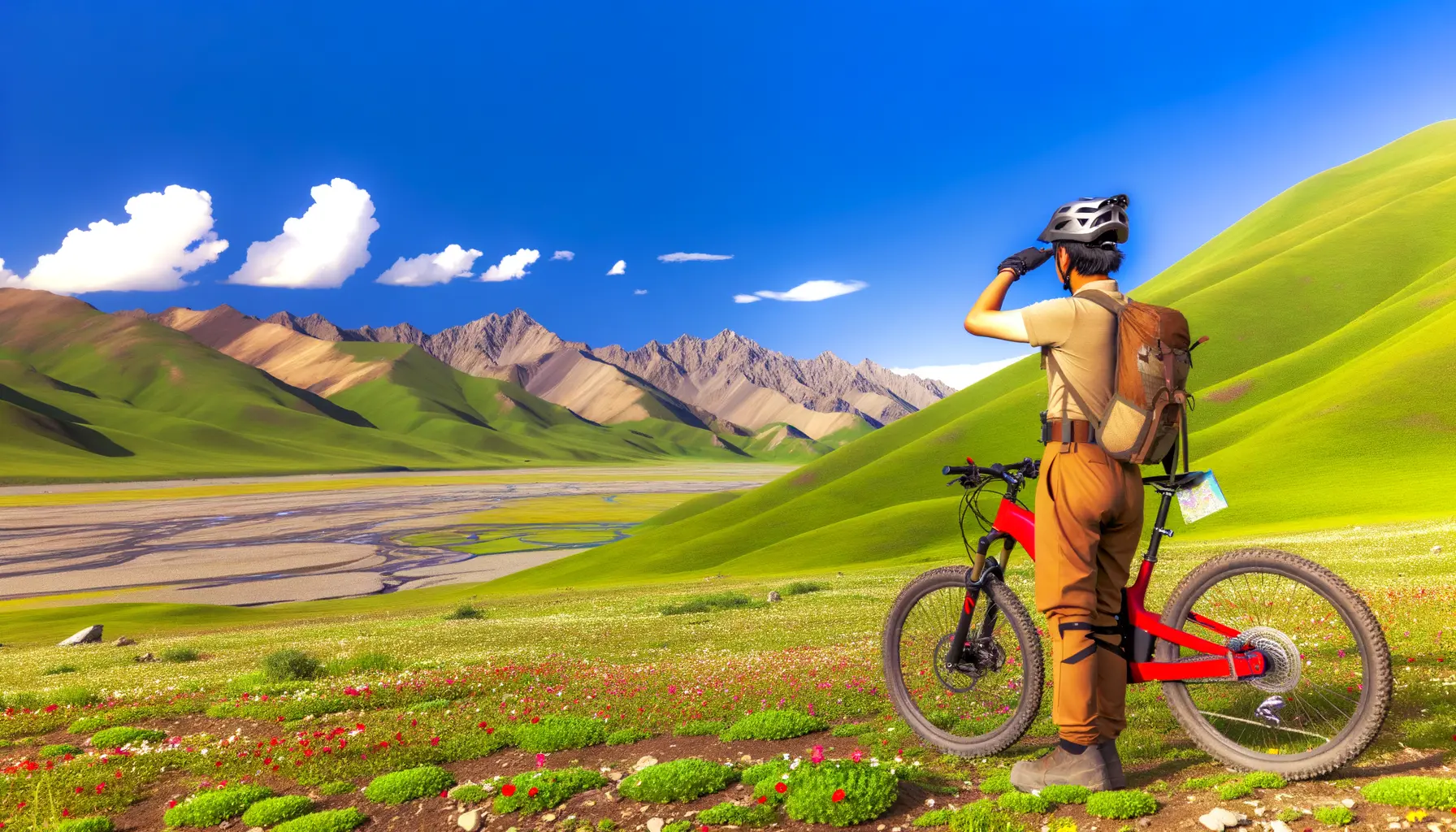 Malerische Landschaft mit E-Mountainbikes