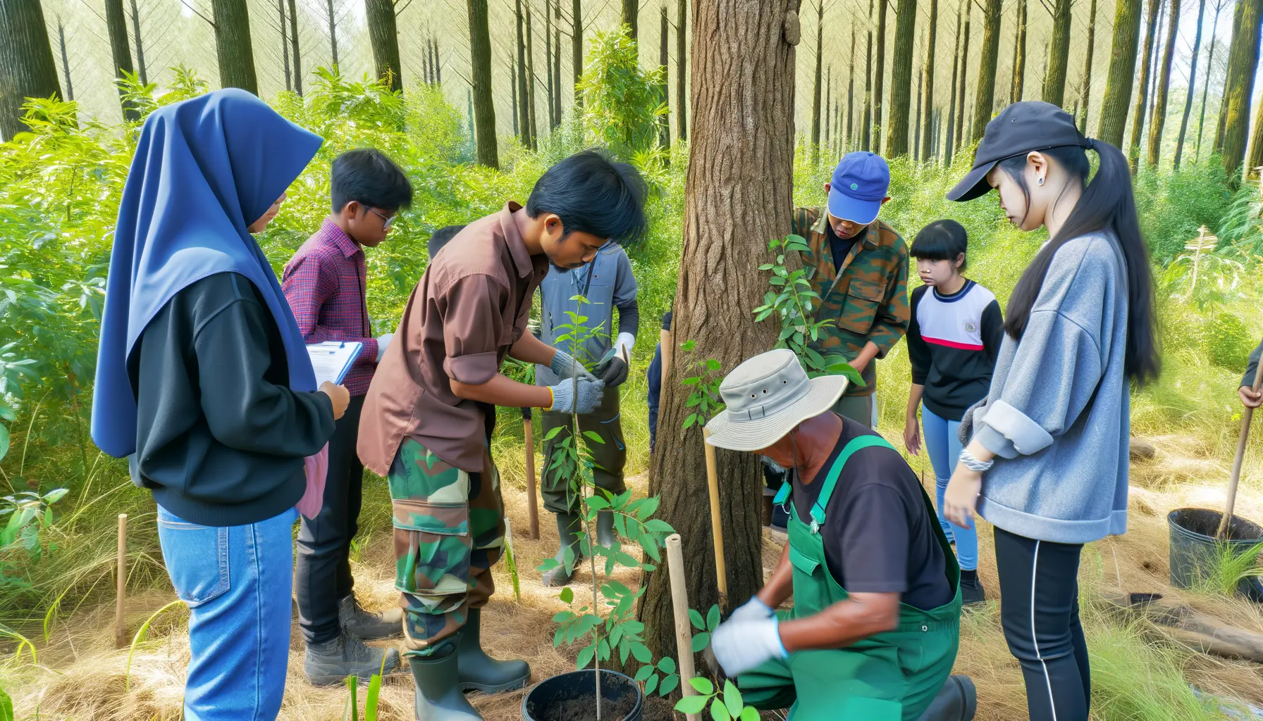 Menschen arbeiten nachhaltig im Wald