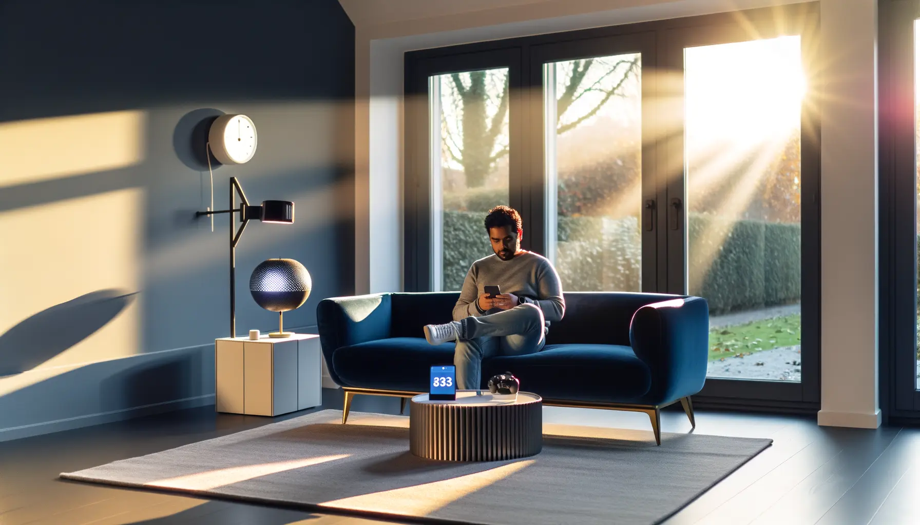 Modernes Wohnzimmer mit Smart Home Funktionen