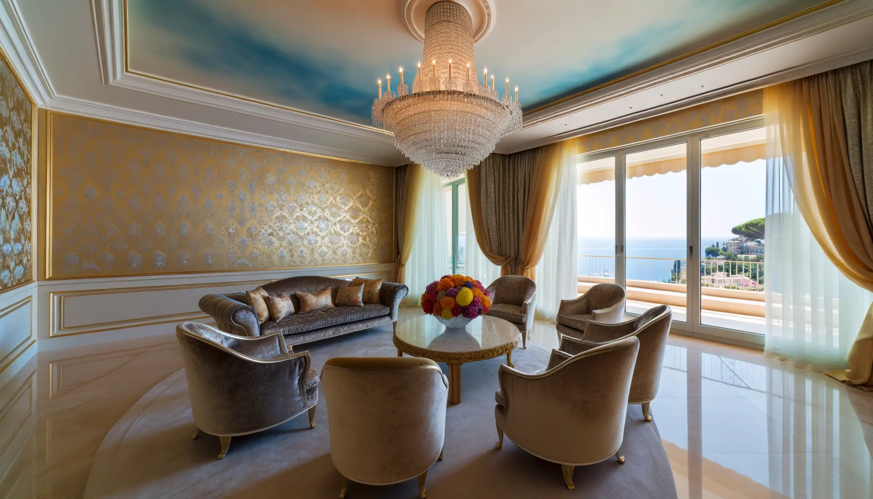 Opulentes Wohnzimmer einer Luxusvilla in Monaco