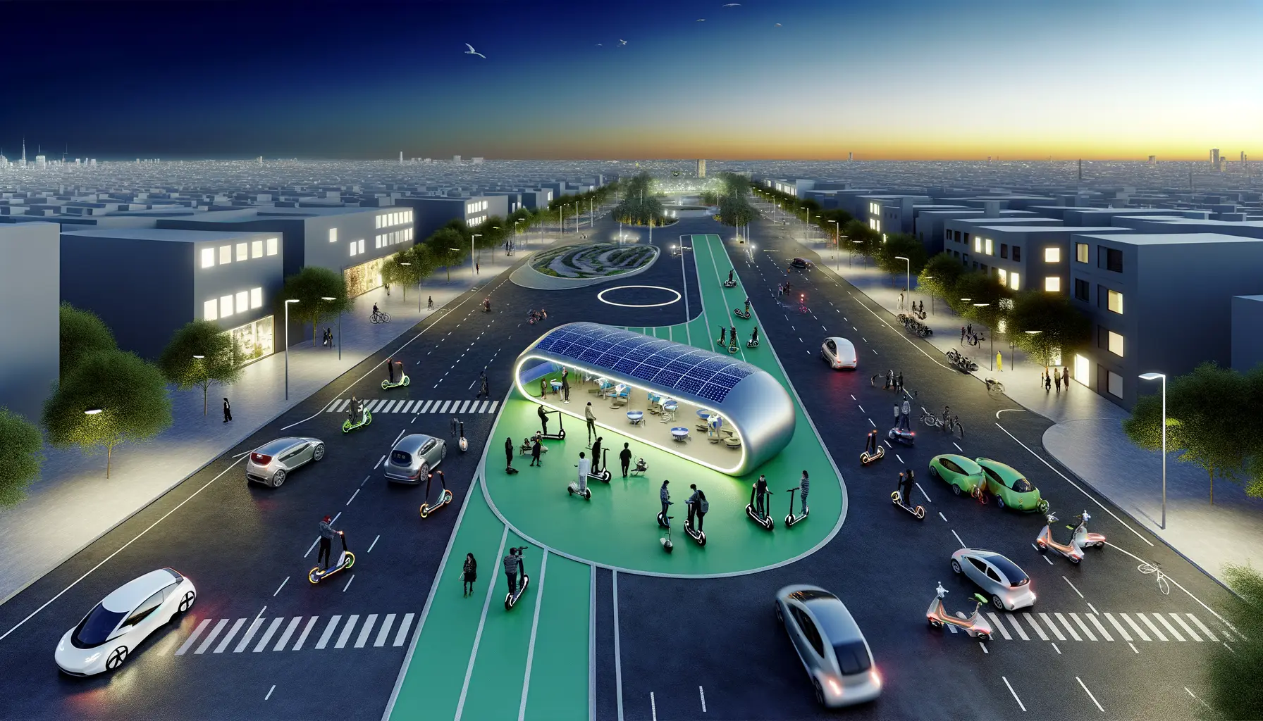 Städtebild mit nachhaltigen Mobilitätslösungen