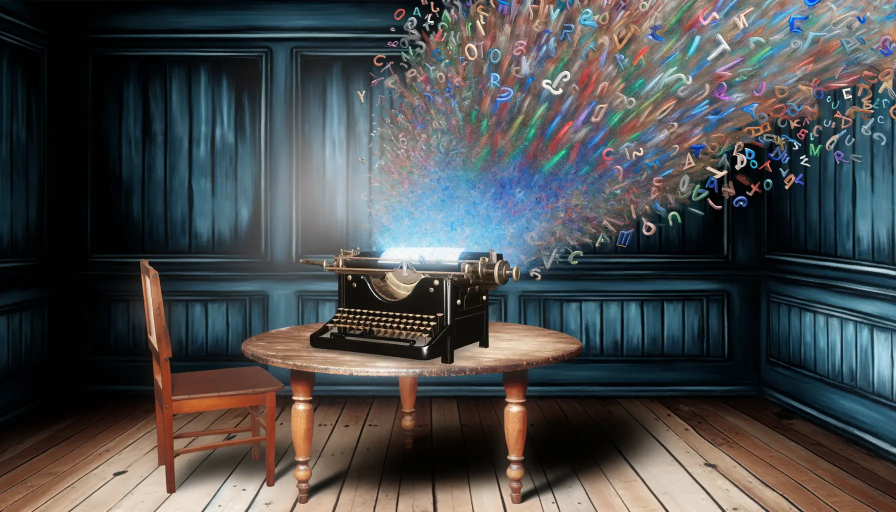 Surrealistische Komposition einer antiken Schreibmaschine